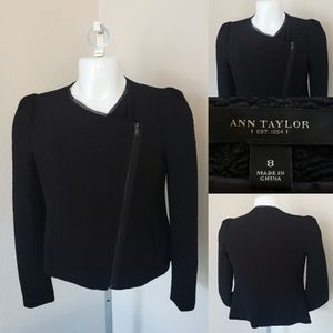 Ann Taylor Moto Textured Blazer Jacket Black Verti
